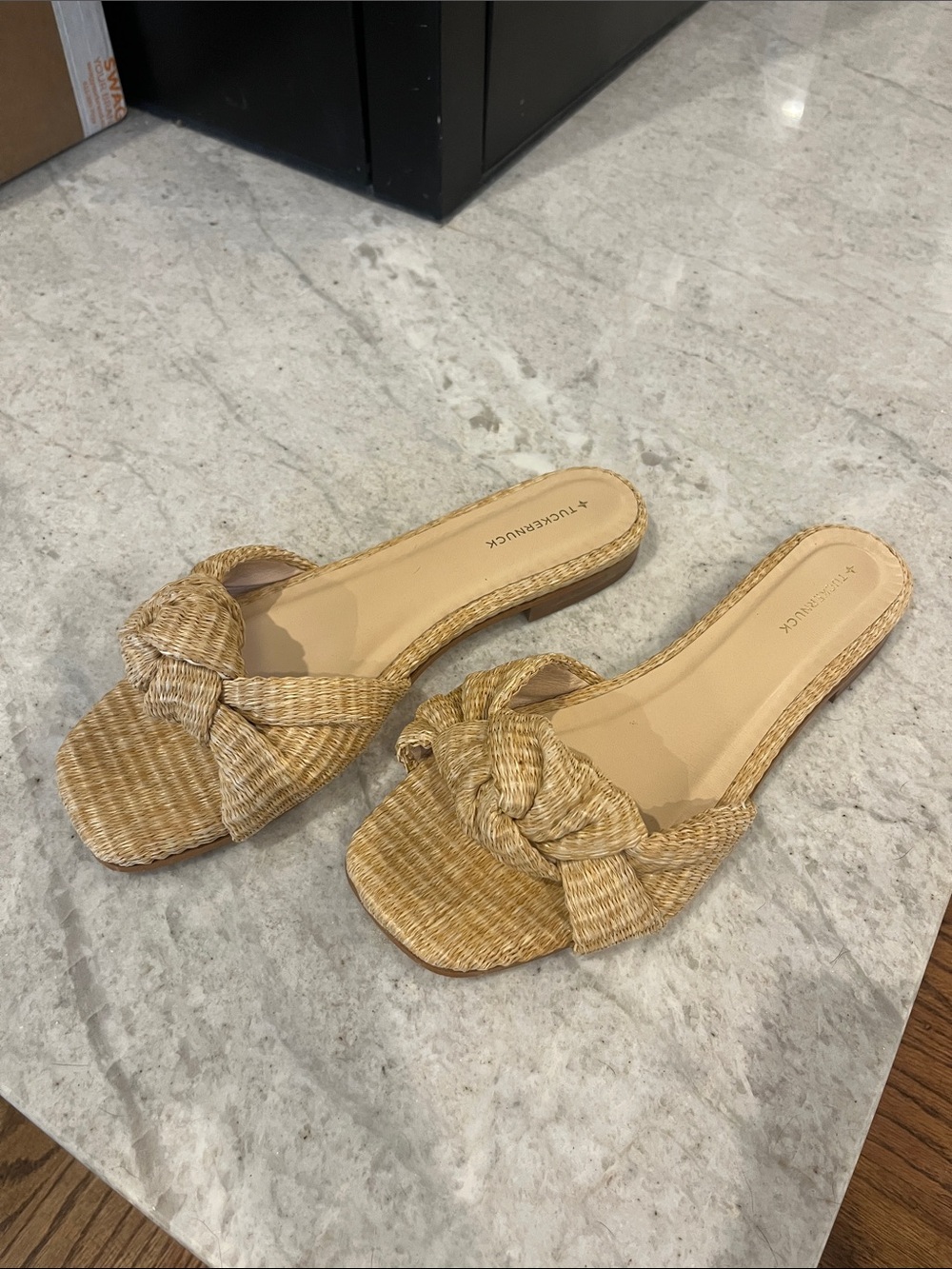 Tuckernuck Raffia Woven Knot Slide Mules